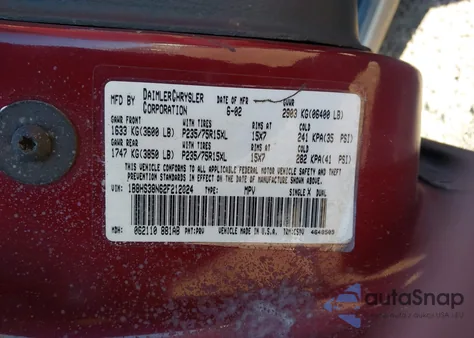 2002 Dodge Durango Sport z USA, uszkodzony, nr VIN 1B8HS38N62F212024